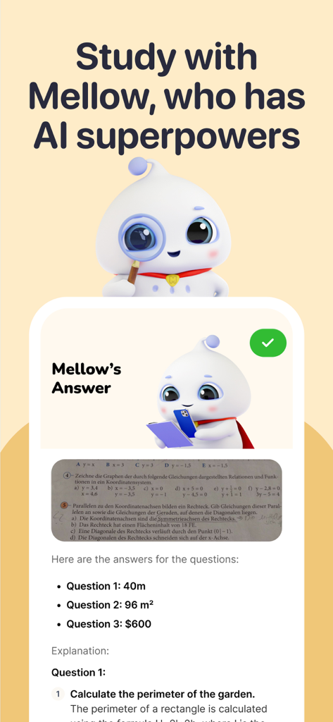 Friends – Raise AI Companions - KI-Charakter Mellow liefert im Friends-App Antworten und Erklärungen für Mathe-Hausaufgaben.
