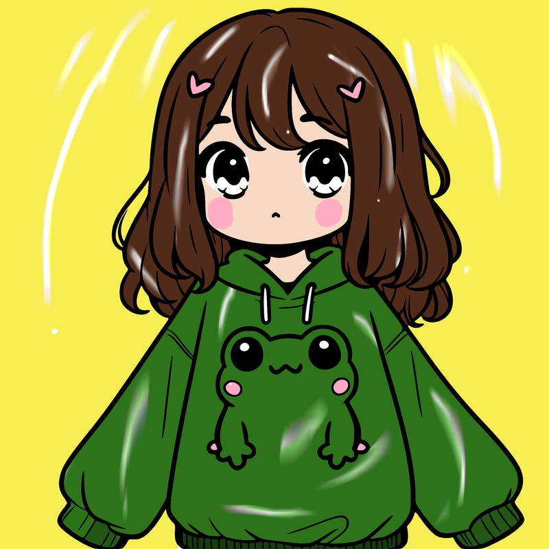 girl wearing frogging sweatshirt
