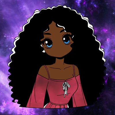 a black anime girl with long afro hair