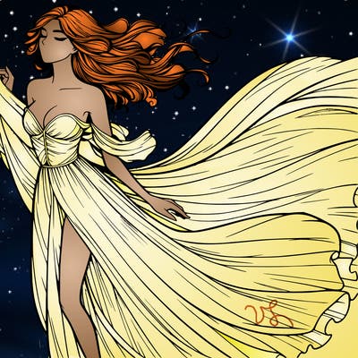 realistic woman in dress flowing the the wind