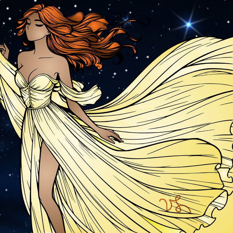 realistic woman in dress flowing the the wind