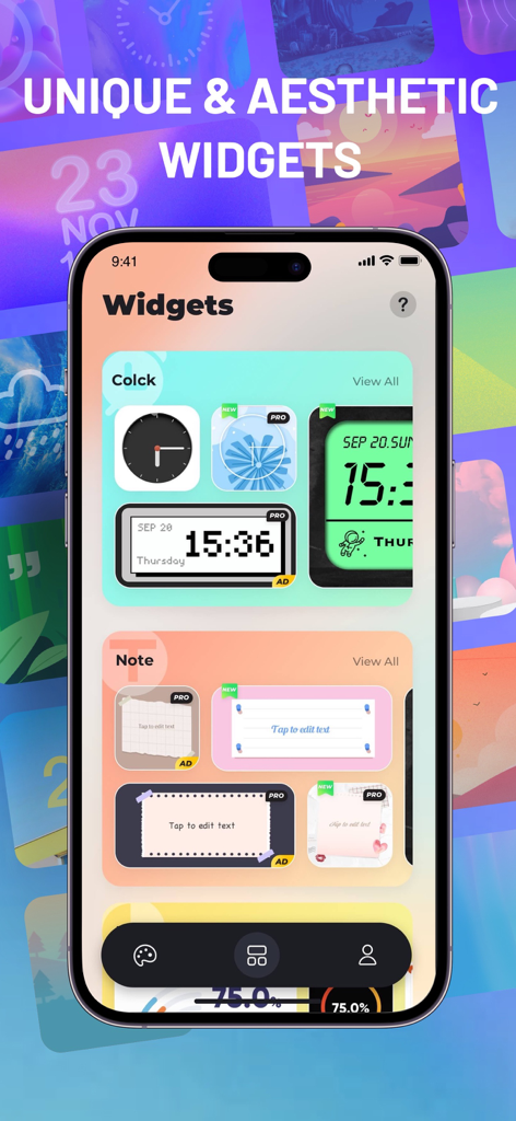 A collection of unique and aesthetic clock and note widgets for iPhone home screen customization