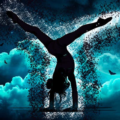 realistic gymnastic hand stand girl in four splits