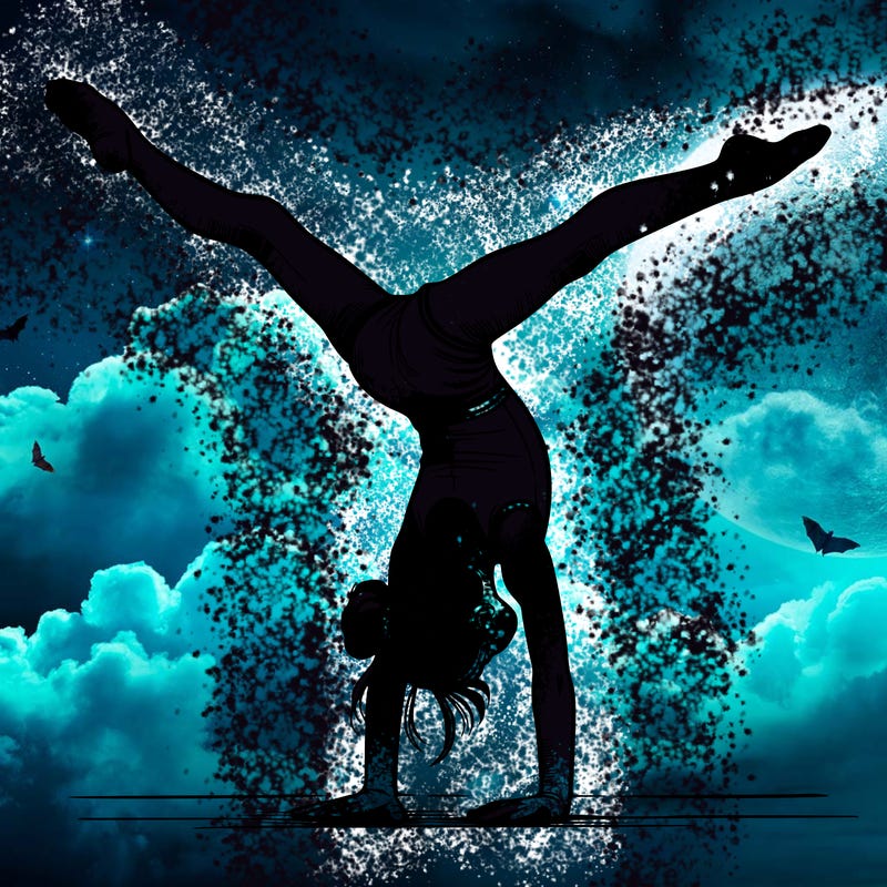 realistic gymnastic hand stand girl in four splits