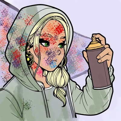 a realistic girl, spray painting