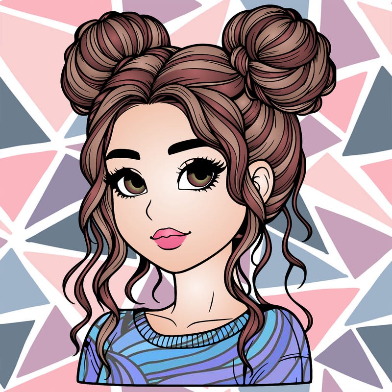 realistic girl with two buns in her hair