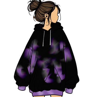 realistic girl with a oversized sweatshirt on and a bun
