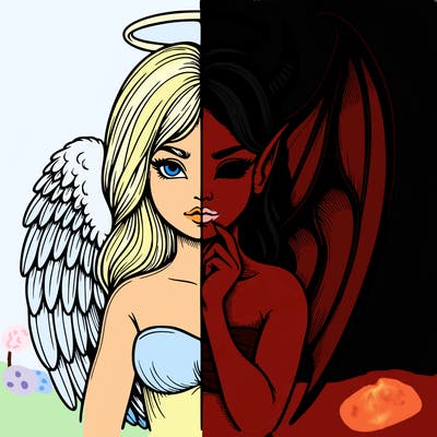 realistic angel half demon