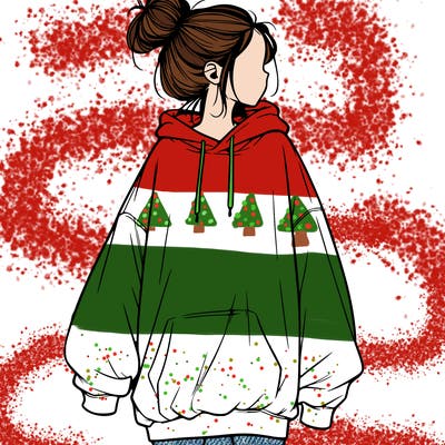 realistic girl with a oversized sweatshirt on and a bun