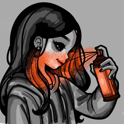 a realistic girl spray painting
