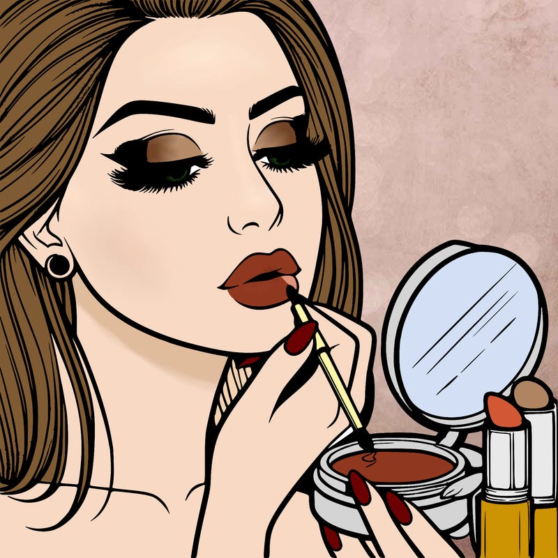 realistic woman applying makeup