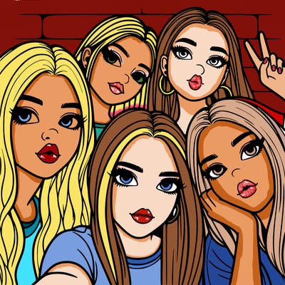 group of teen girls friends y2k up close in a selfie