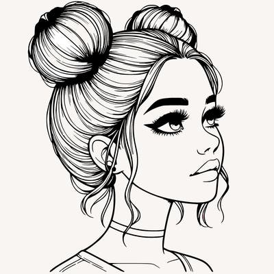 realistic girl with buns on the top of her head