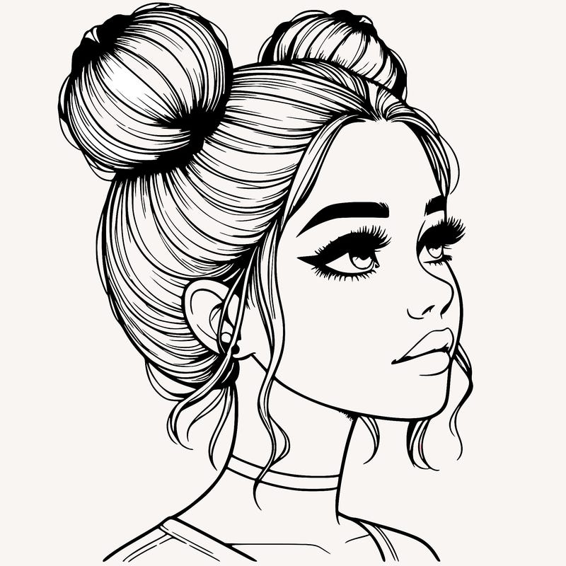 realistic girl with buns on the top of her head