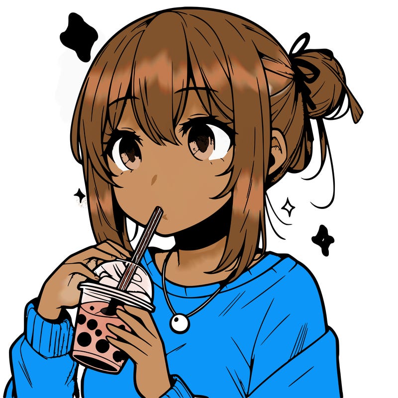 manga character drinking boba