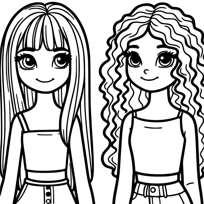 2 girl teens one with straight hair and one with curly hair