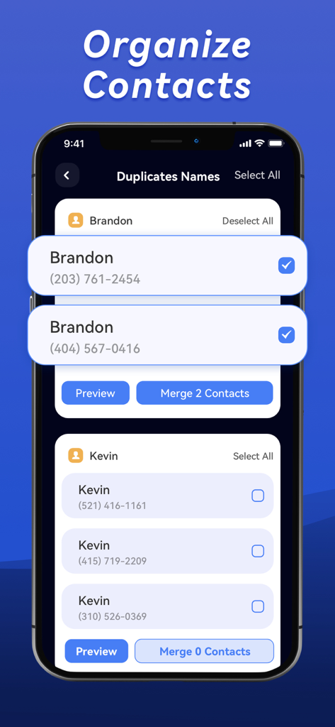 Instant Cleaner -Clean Storage - Mobile app interface showing how to merge duplicate contacts in Instant Cleaner