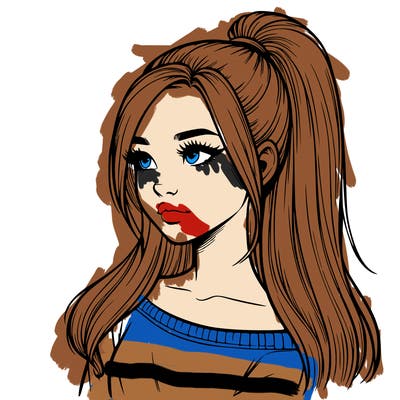 realistic girl with a high ponytail