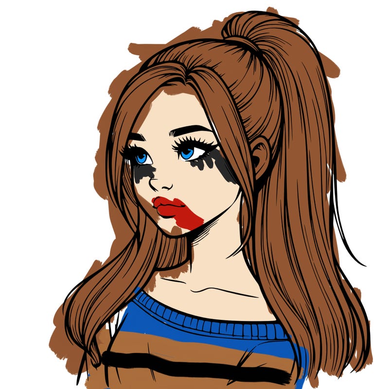 realistic girl with a high ponytail