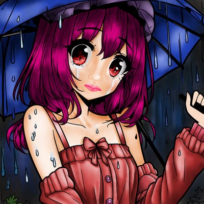 pretty anime girl in the rain