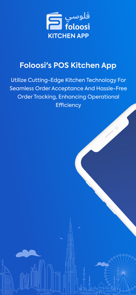 Foloosi POS Kitchen App promotional screen for seamless order tracking and efficiency