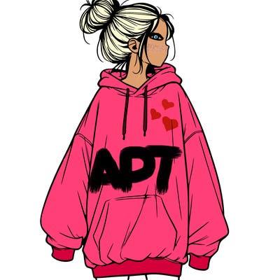 realistic girl with a oversized sweatshirt on and a bun