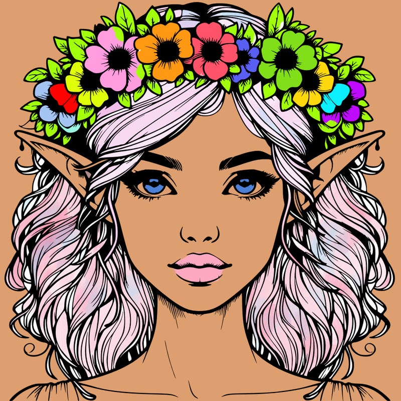 realistic female elf with flower crown