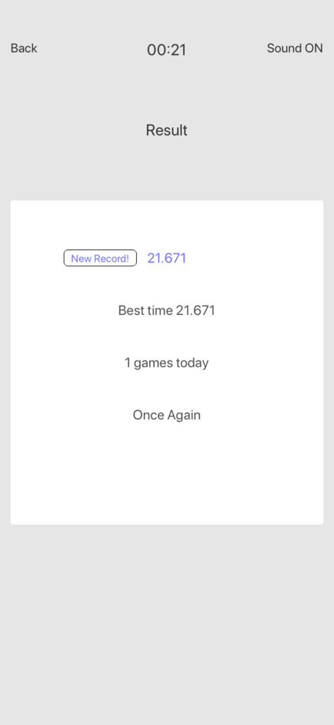 Schulte - Attention training - Pantalla de resultados de entrenamiento de atención Schulte que muestra un nuevo récord y estadísticas diarias