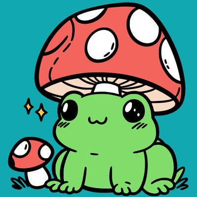a cute frog with a mushroom hat