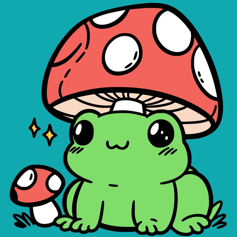 a cute frog with a mushroom hat