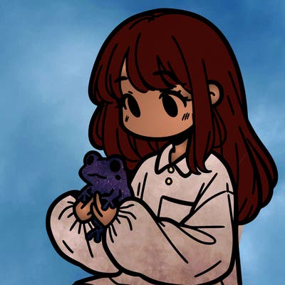 girl with long hair and a oversized shirt. and she is holding a frog