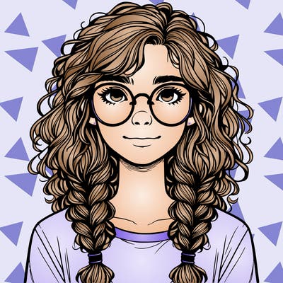 realistic girl with glasses and frizzy hair in braids