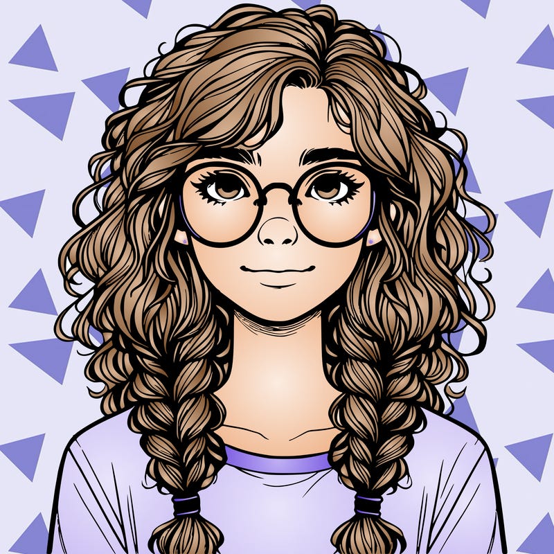 realistic girl with glasses and frizzy hair in braids