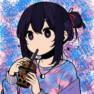 manga character drinking boba