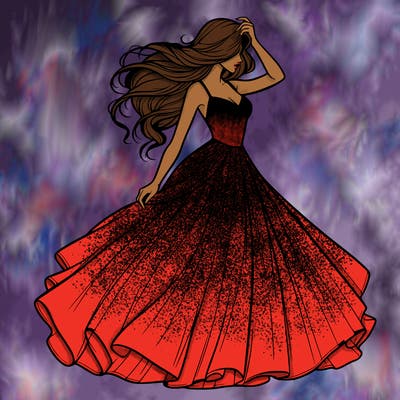 realistic woman with dress flowing in the wind