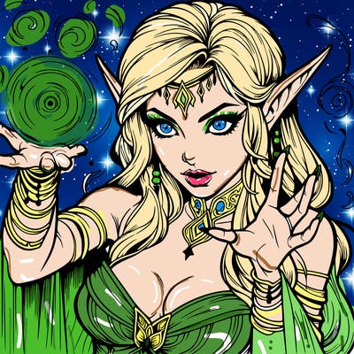 realistic scary beautiful elf sorceress casting spell