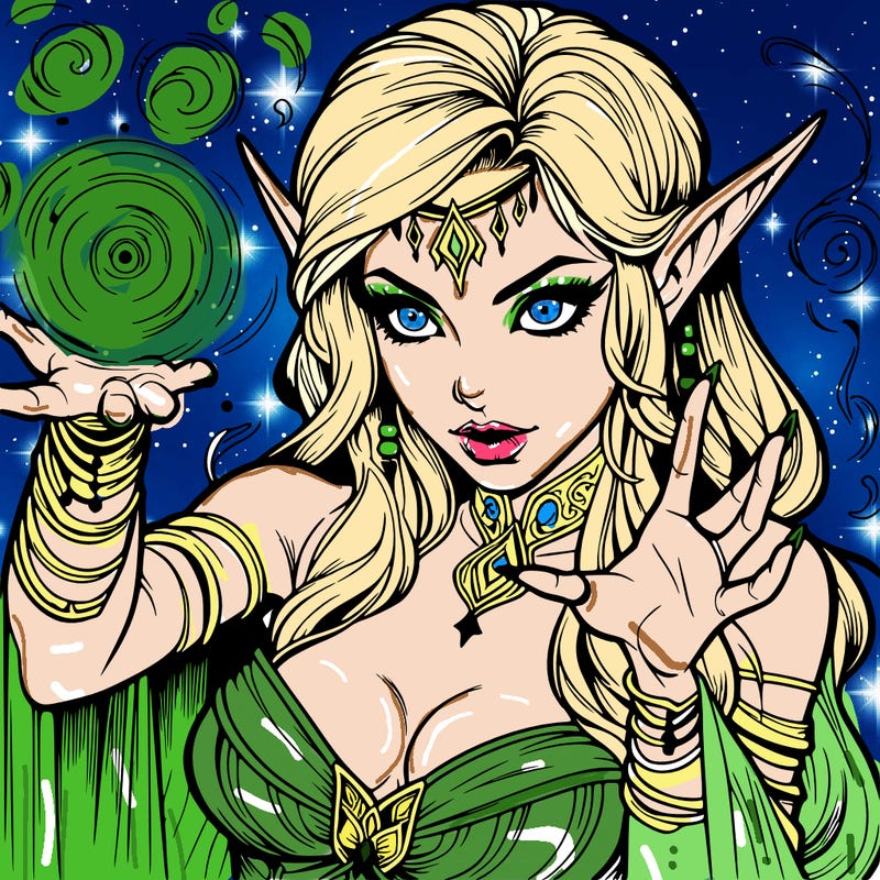 realistic scary beautiful elf sorceress casting spell