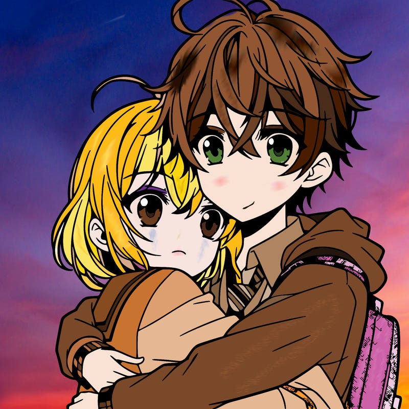 anime boy hug girl
