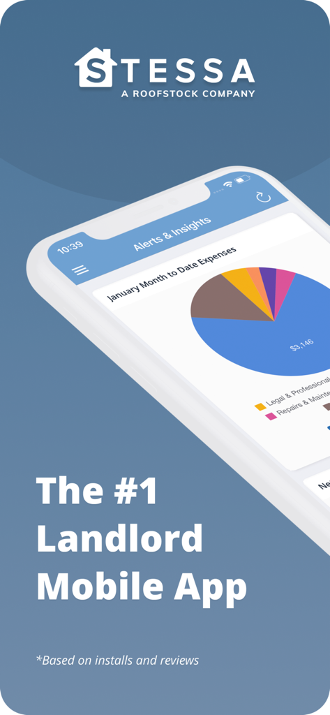 Stessa mobile app dashboard showing monthly rental property expenses and a pie chart