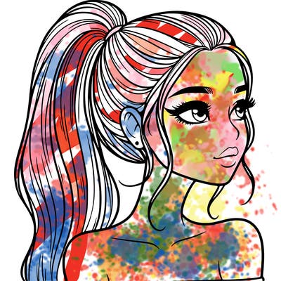 a beautiful and realistic girl with a high pony tail