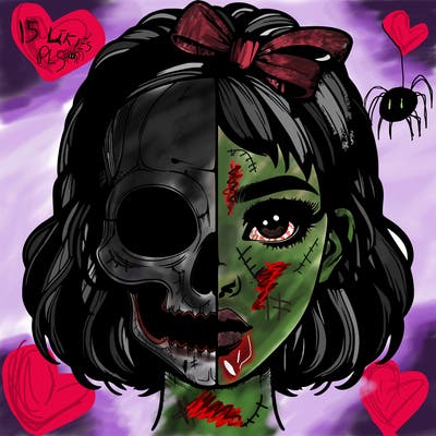 realistic girl with half skull mask