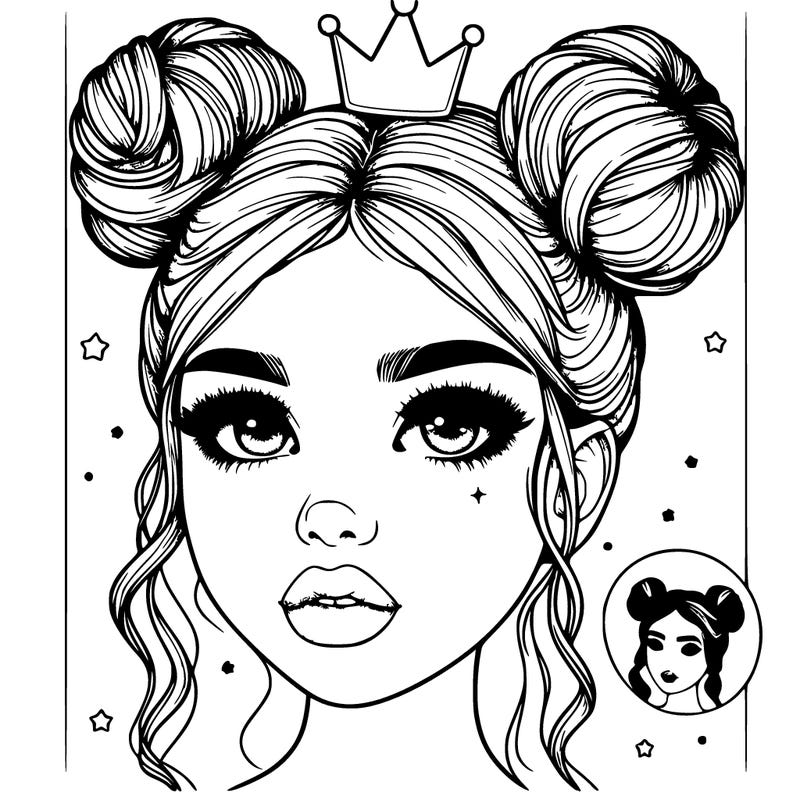 realistic  girl with space bun and crown