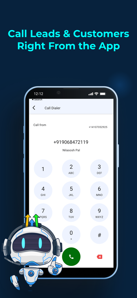 A screenshot of the HighLevel mobile app showing the call dialer interface for contacting leads and customers.