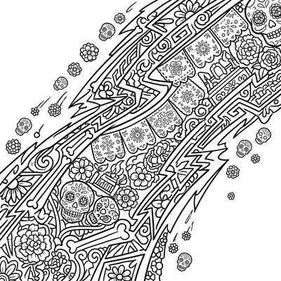 Experience a unique fusion of nature and tradition with our intricate Day of the Dead hailstreak coloring page. Adorned with sugar skulls, marigolds, and detailed patterns, it offers a captivating artistic challenge.