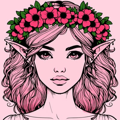 realistic female elf with flower crown