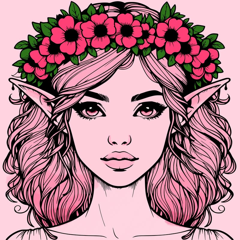 realistic female elf with flower crown