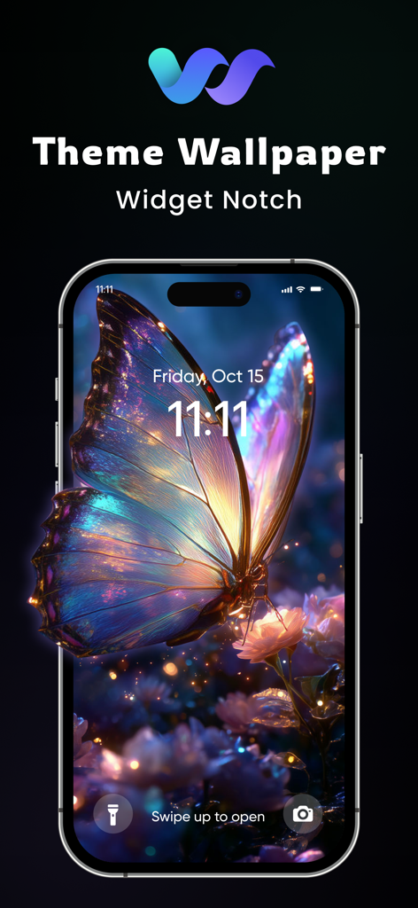 Un iPhone mostrando un vibrante tema de fondo de pantalla de mariposa brillante.