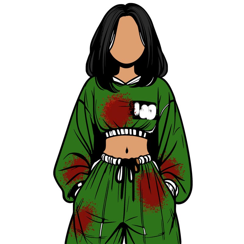 realistic girl faceless with baggy pants and a crop top