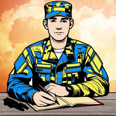 army man sitting at desk realistic