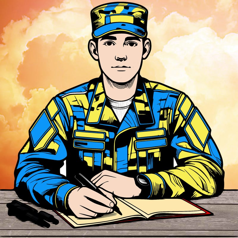 army man sitting at desk realistic